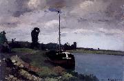 Camille Pissarro, River landscape with boat Paysage fluviale avec bateau pres de Pontoise